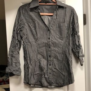 Express black and white stripped button up